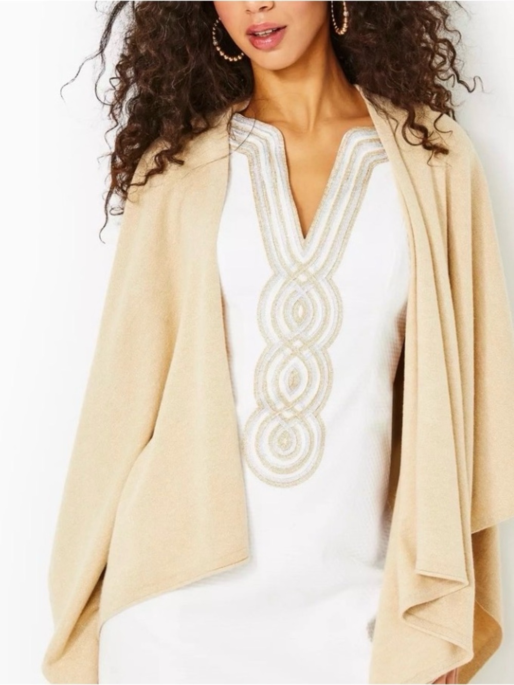 Lilly Pulitzer Terri Gold Sparkle Draped Open Sweater Wrap NWT